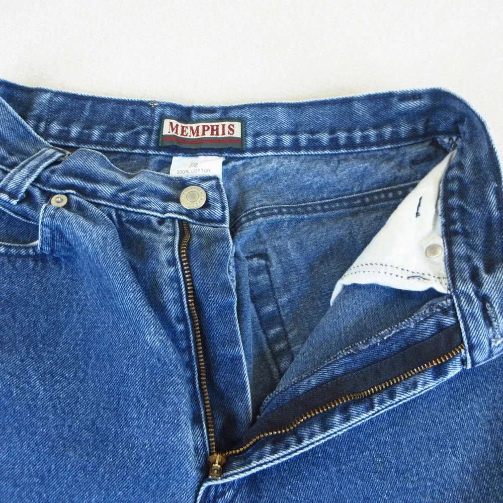 Memphis Jeans Womens 7/8 VTG Blue High Waisted Mom Jeans Tapered Leg 100% Cotton